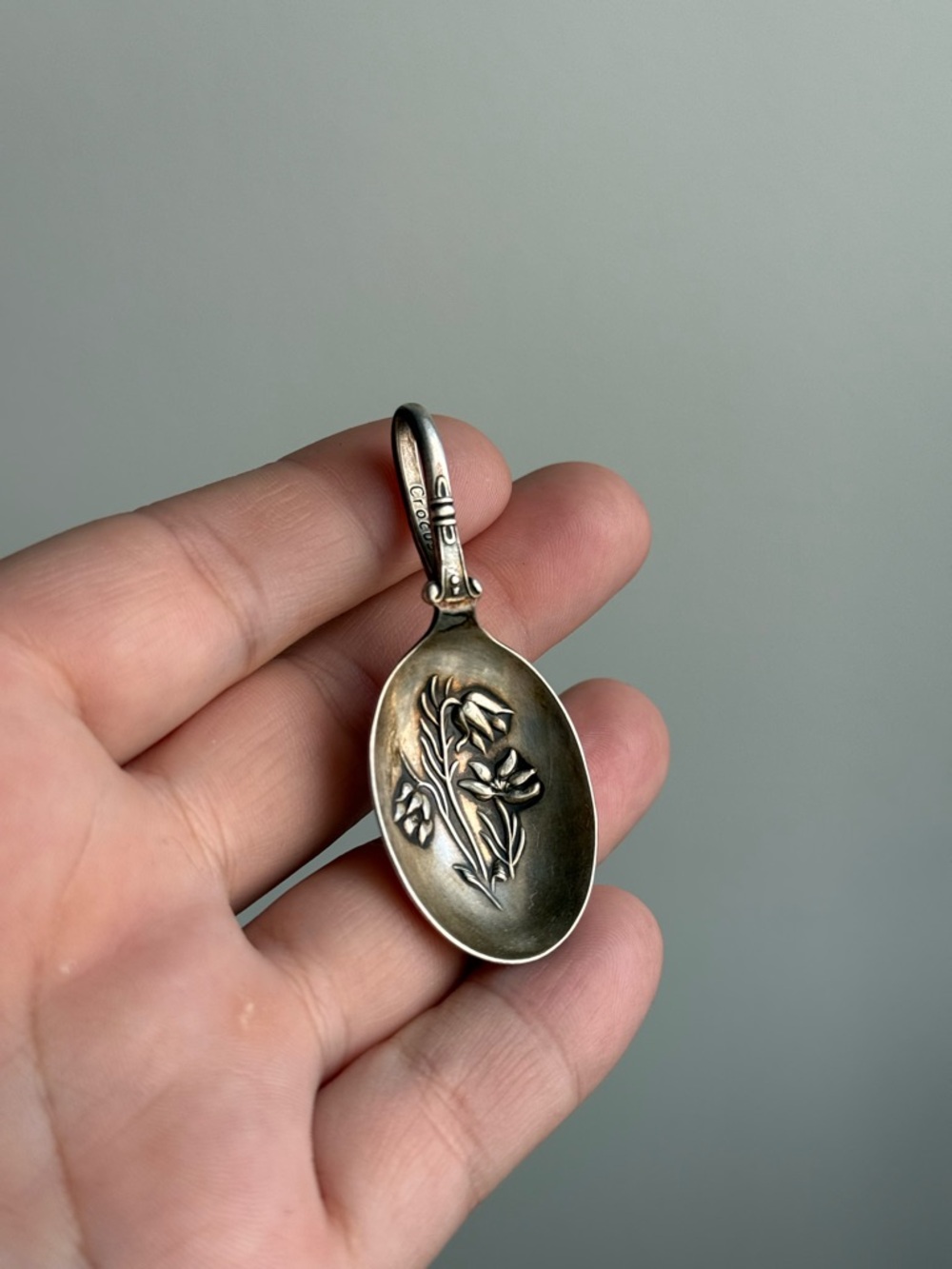Prairie Crocus Manitoba Flower Pendant Keychain Recycled Vintage Cutlery